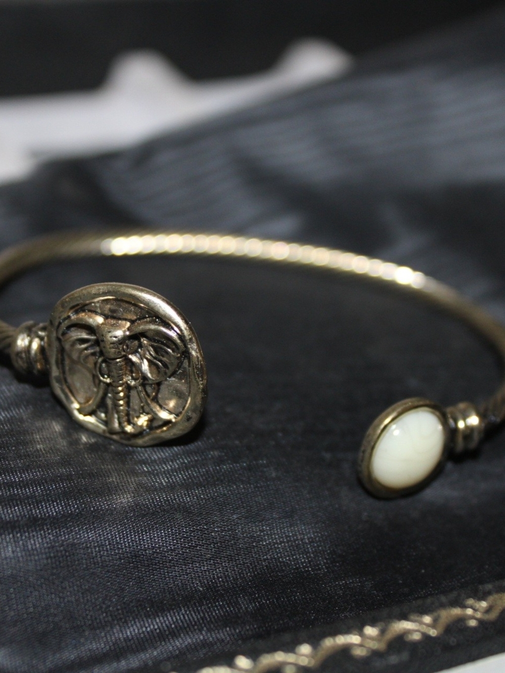 Gold Tone Elephant Cuff Bracelet with Ivory Stone - Women's Jewelry